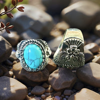 Vintage Natural Stone Distressed Carved Totem Owl Copper Ring
