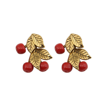 Red Cherry Unique Leaf Earrings AMI Cart