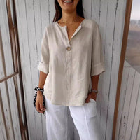 V-neck Long-sleeved T-shirt Fashion Loose Cotton trendy clothing