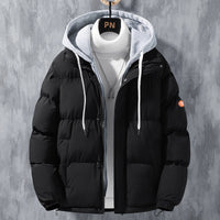 Hooded Jacket Men Winter Windproof Thickened Fake Two-piece Coat