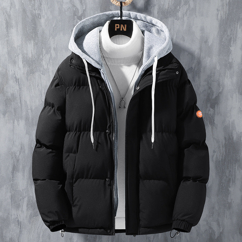 Hooded Jacket Men Winter Windproof Thickened Fake Two-piece Coat
