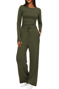 2 Pieces Women's Suit Autumn Winte Long Sleeve Tops High Waisted