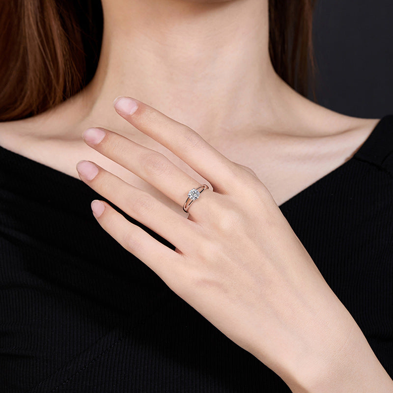 Elegant Four-claw Moissanite Open S925 Sterling Silver Ring