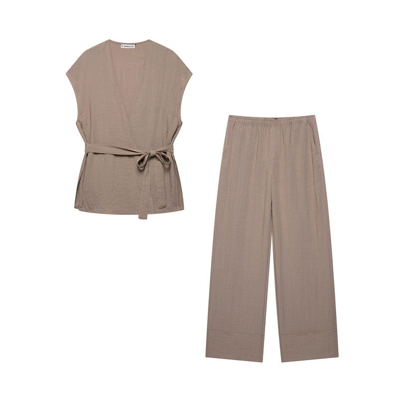Kimono Vest Bell-bottom Pants Suit