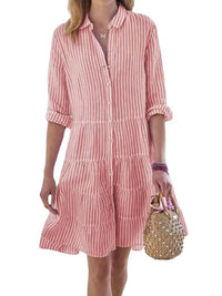 Striped Long-sleeved Shirt Dress Fashion Lapel Button Dresses