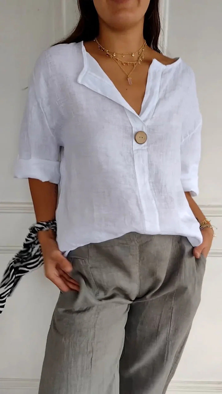 V-neck Long-sleeved T-shirt Fashion Loose Cotton trendy clothing