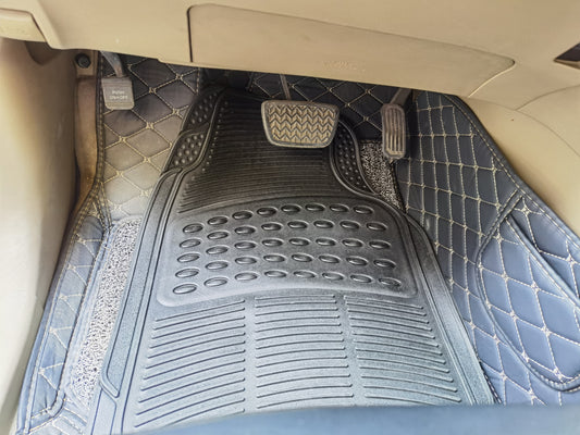 Set Of 3Pcs Automotive Floor Mats Set Front Rear PVC Rubber Floor Mats Heavy Duty Drive Vehicle Car Mats With Trimmable Design Fit Most Cars SUVs Trucks