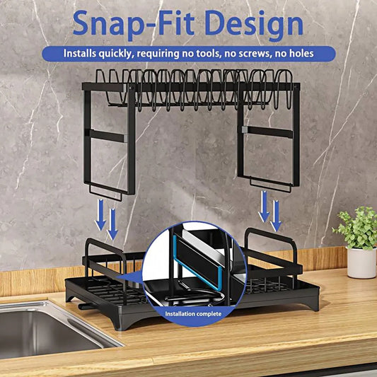 Dish Rack, 2 Tier Utensil Holder, Rustproof Dish Drying Rack