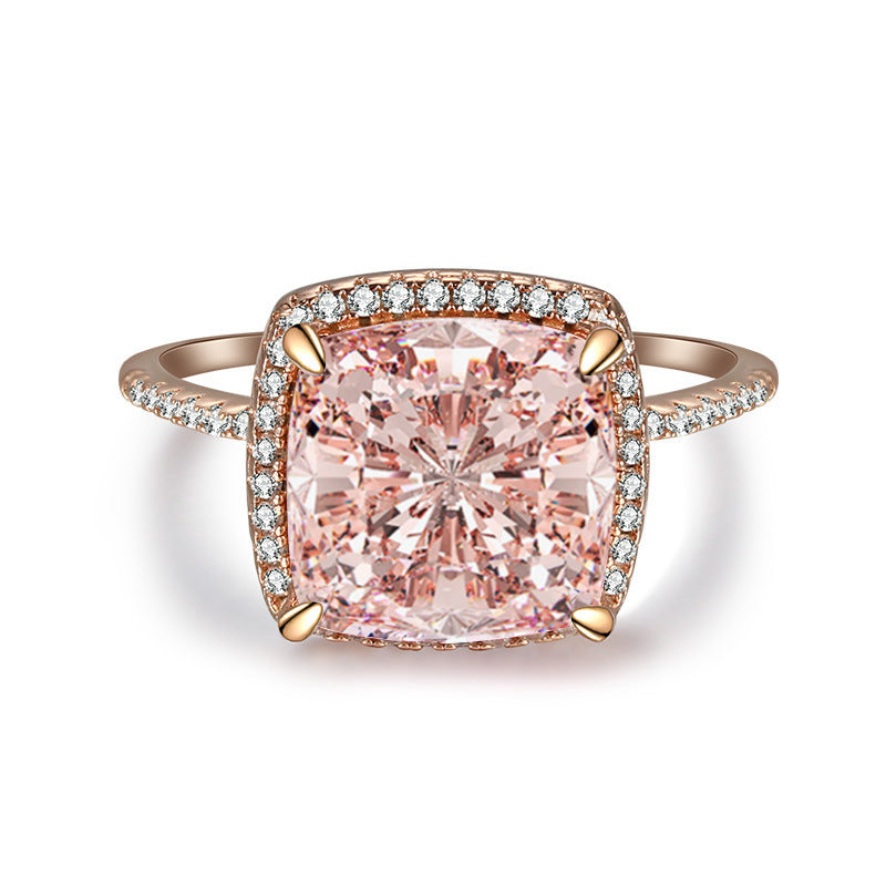 925 Sterling Silver Pink Diamond Egg-shaped Closed Wedding Ring