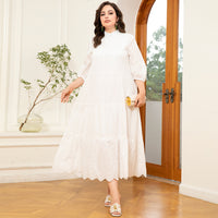 High Collar Solid Colour Embroidery Splicing Lantern Sleeve Plus Size