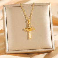 Cross Double Ring Love Heart Necklace Surrounded Zircon