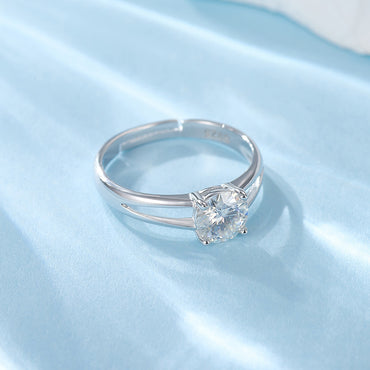 Elegant Four-claw Moissanite Open S925 Sterling Silver Ring AMI Cart