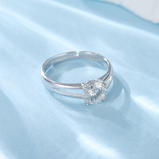 Elegant Four-claw Moissanite Open S925 Sterling Silver Ring
