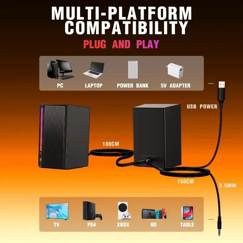 A20 Portable 2.0 RGB Speaker PC Computer Desktop Speaker Audio Gaming Speakers For PC - Chic Cart