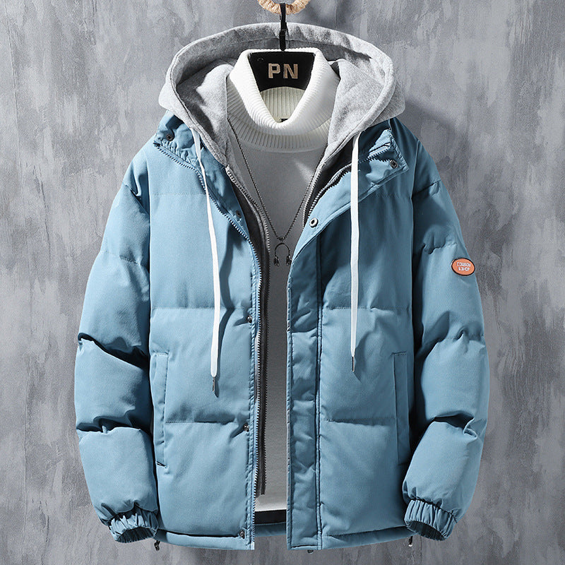 Hooded Jacket Men Winter Windproof Thickened Fake Two-piece Coat