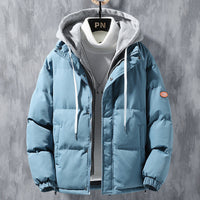 Hooded Jacket Men Winter Windproof Thickened Fake Two-piece Coat
