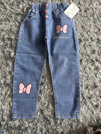 Kids Baby Girls Casual Clothes Jeans Pink Bow Trousers Toddler Infant Denim Clothing Pants Children Bottoms 1 2 3 4 5 6 Years - Chic Cart