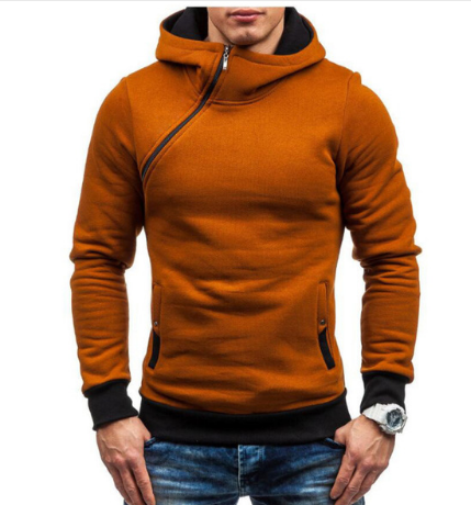 Brand Hoodie Oblique Zipper Solid Color Hoodies Men