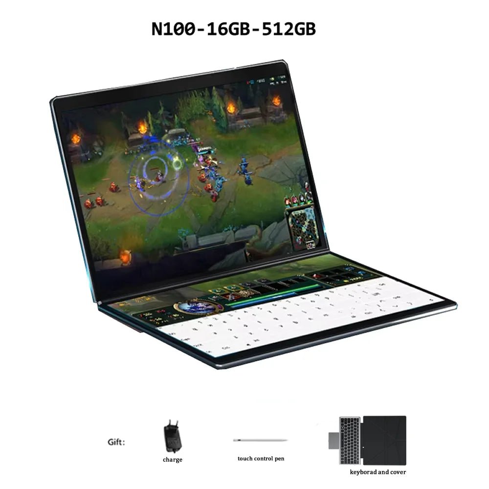 Dual Screen Laptop Intel N100 Processor 13.5+13.5 Inch touch Screen Gaming Laptop DDR4 32GB 1TB 512GB SSD Notebook Computer - Chic Cart