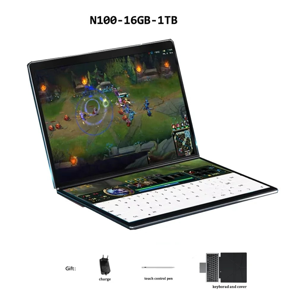 Dual Screen Laptop Intel N100 Processor 13.5+13.5 Inch touch Screen Gaming Laptop DDR4 32GB 1TB 512GB SSD Notebook Computer - Chic Cart