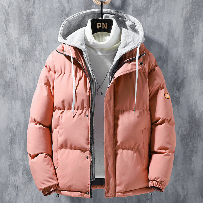 Hooded Jacket Men Winter Windproof Thickened Fake Two-piece Coat