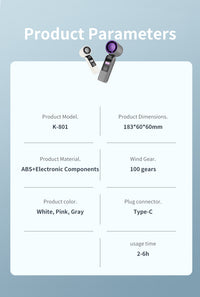 Fit For Portable Turbofan USB Rechargeable Strong Wind Adjustable Wind Speed 4000mAh