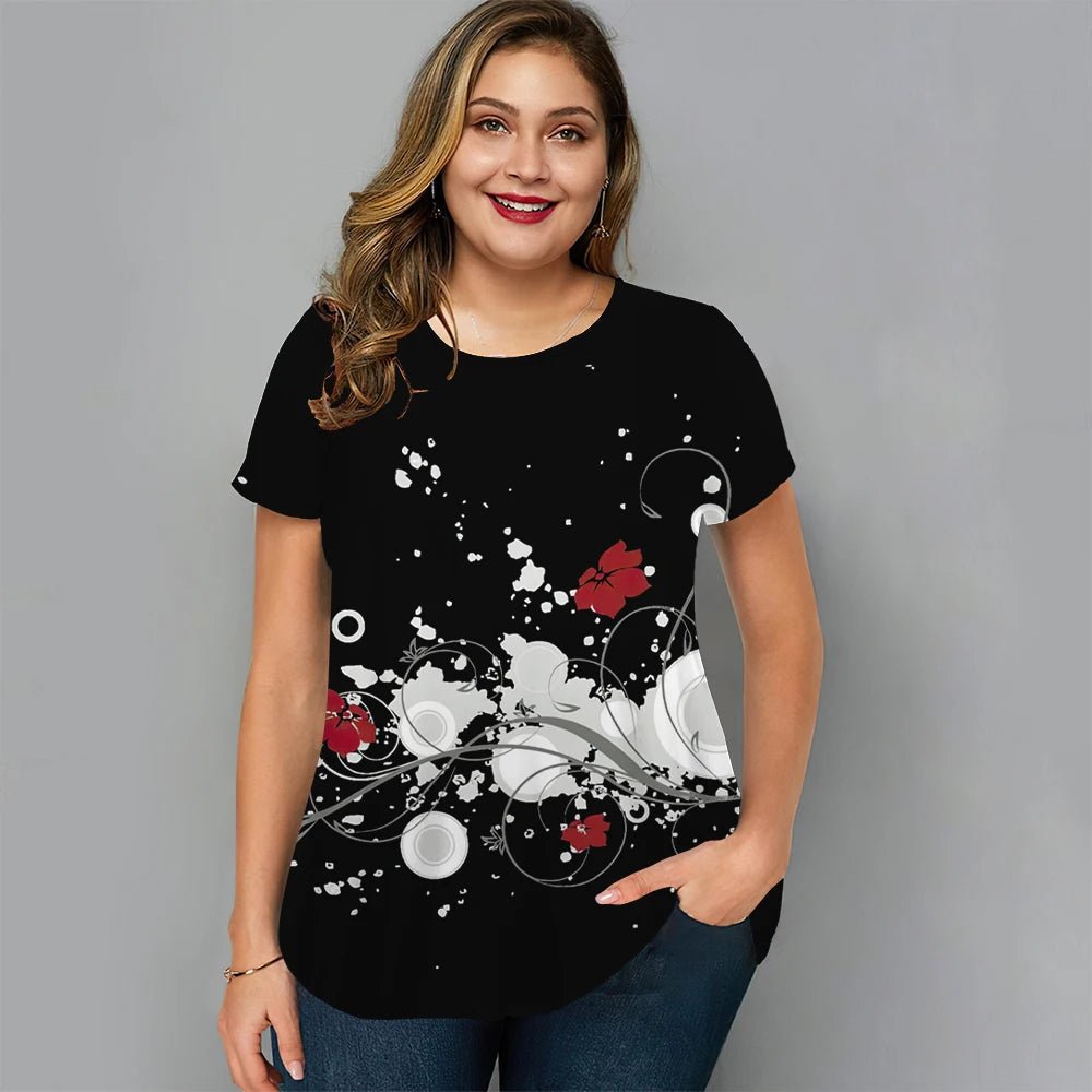 Floral T Shirt For Women Oversized Y2k Girls Clothes O Neck Fashion Short Sleeve Blouse Summer New Streetwear Female Casual Tops - Chic Cart
