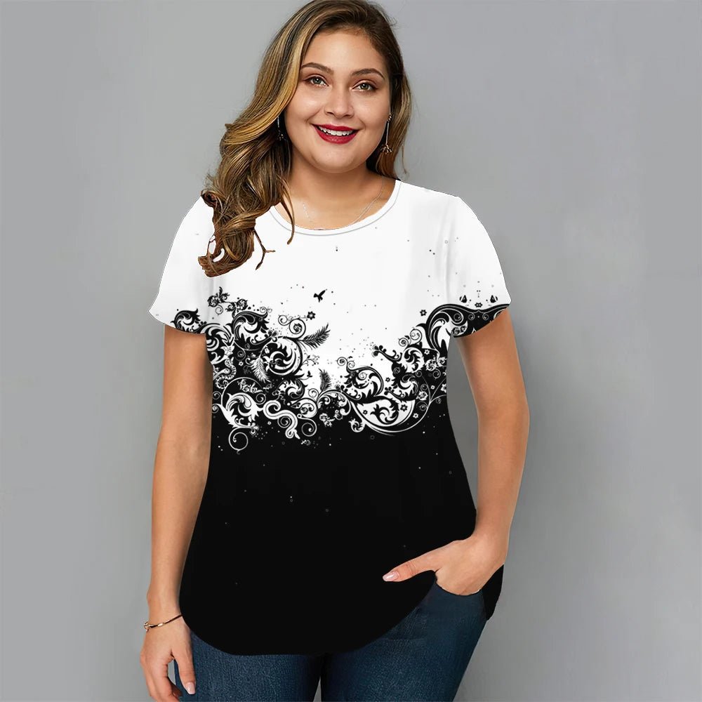 Floral T Shirt For Women Oversized Y2k Girls Clothes O Neck Fashion Short Sleeve Blouse Summer New Streetwear Female Casual Tops - Chic Cart