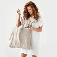 French Dew Retting Linen 100% Pure Hemp Supermarket Environmental Cloth Bag Carrier Foldable Portable Shopping Bag Women - Chic Cart