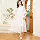 High Collar Solid Colour Embroidery Splicing Lantern Sleeve Plus Size