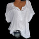 Lace Hollow Women Casual Blouse Summer Stylish Flare Sleeve Oversized Shirt Tops Tunic Blusas Solid Color Bow Tops White Camisas - Chic Cart