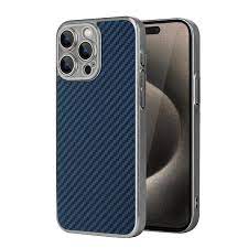 Luxury 3D Carbon Fiber Textured Plating Leather Phone Case For iPhone 16 15 14 13 Pro Max Plus Alloy Metal Lens Shockproof Cover - Chic Cart 