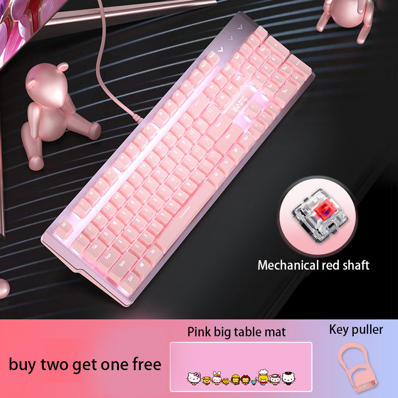 Mechanical Keyboard And Mouse Set Girls.