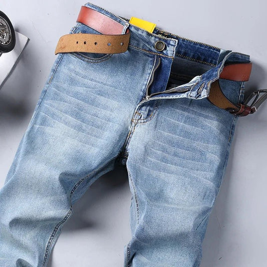 WthinLEE Men's Straight Jeans Fashion Business Slim Fit Denim Trousers Wash Stretch Casual Vintage Pants Male Brand Clothes - Chic Cart