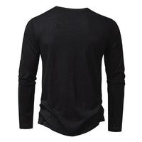 Mens Clothing Long Sleeve T-shirt Fashion Button Henry Collar