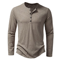 Mens Clothing Long Sleeve T-shirt Fashion Button Henry Collar