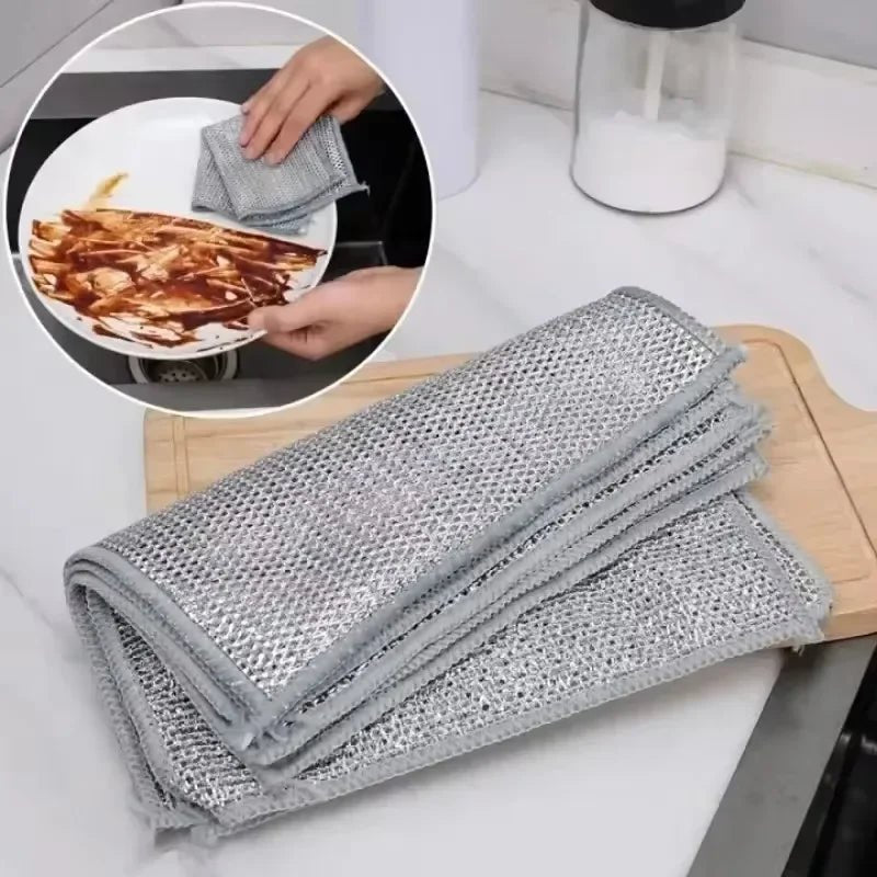 Metal Steel Wire Rags Cloth Kitchen Pot Pan Dishwashing Double - sided Dishcloth Home Mesh Cleaning Cloths Towels Scrubber Rag - Chic Cart