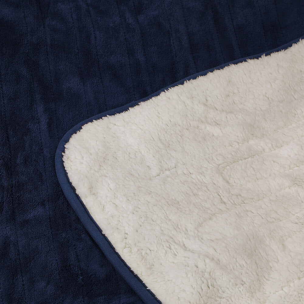 Navy and Beige Electric Heated Sherpa Throw Blanket