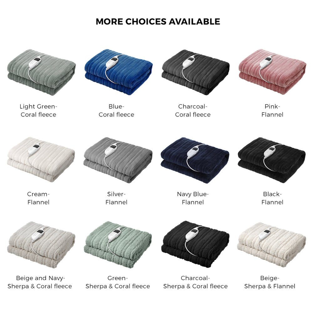Navy and Beige Electric Heated Sherpa Throw Blanket