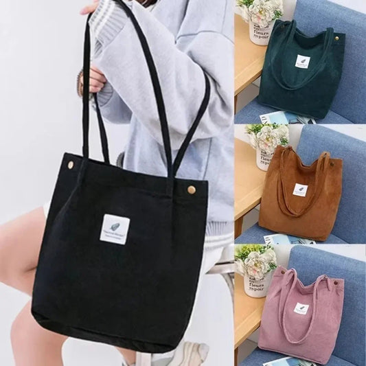 New Corduroy Shoulder Bag for Women Cotton Cloth Versatile Handbag Solid Color Eco Shopping bag 2023 Ladies Reusable Totes Bags - Chic Cart