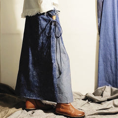 Temperament Commute Retro Half-length Stitching Blue Long Skirt Skirt