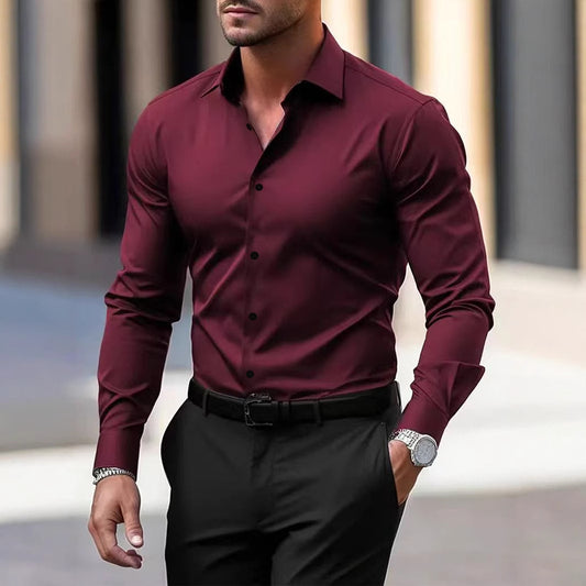 Men's Shirt Business Button Down Shirt Summer Solid Color