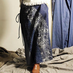 Temperament Commute Retro Half-length Stitching Blue Long Skirt Skirt