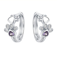 S925 Silver Cat's Paw Cute With Diamonds Ear Clip