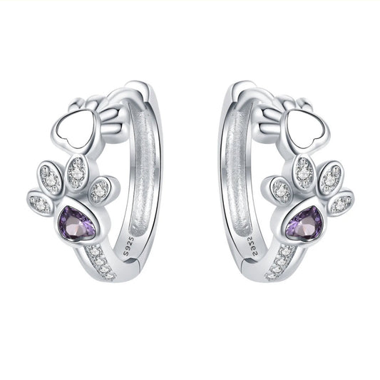 S925 Silver Cat's Paw Cute With Diamonds Ear Clip AMI Cart