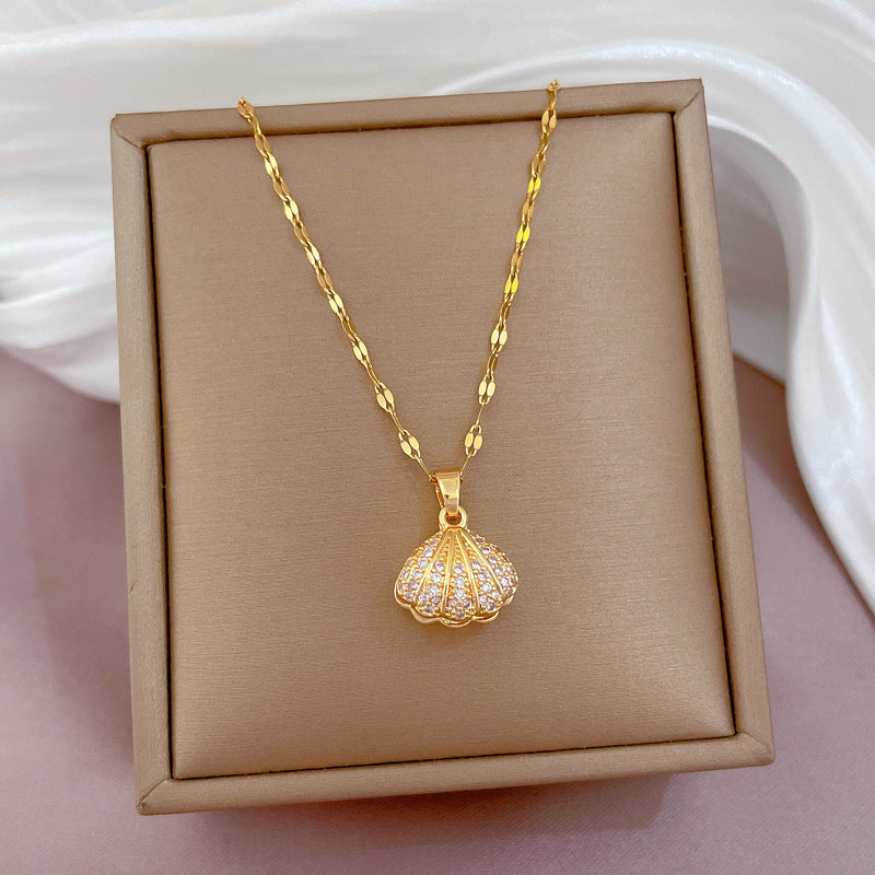 Shell Pearl Necklace With Rhinestones Female