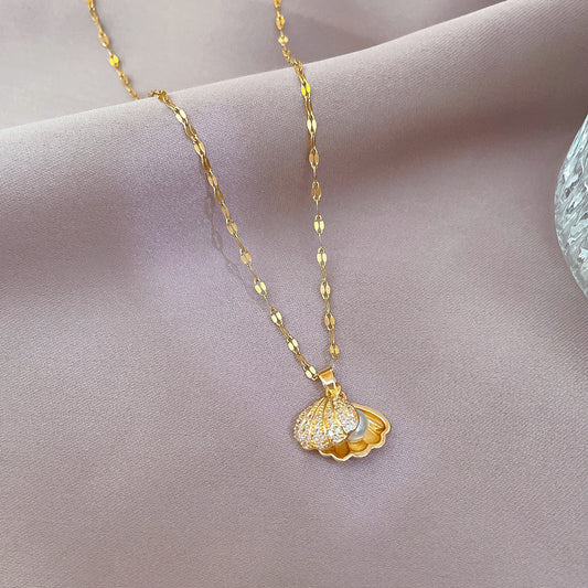Shell Pearl Necklace With Rhinestones Female
