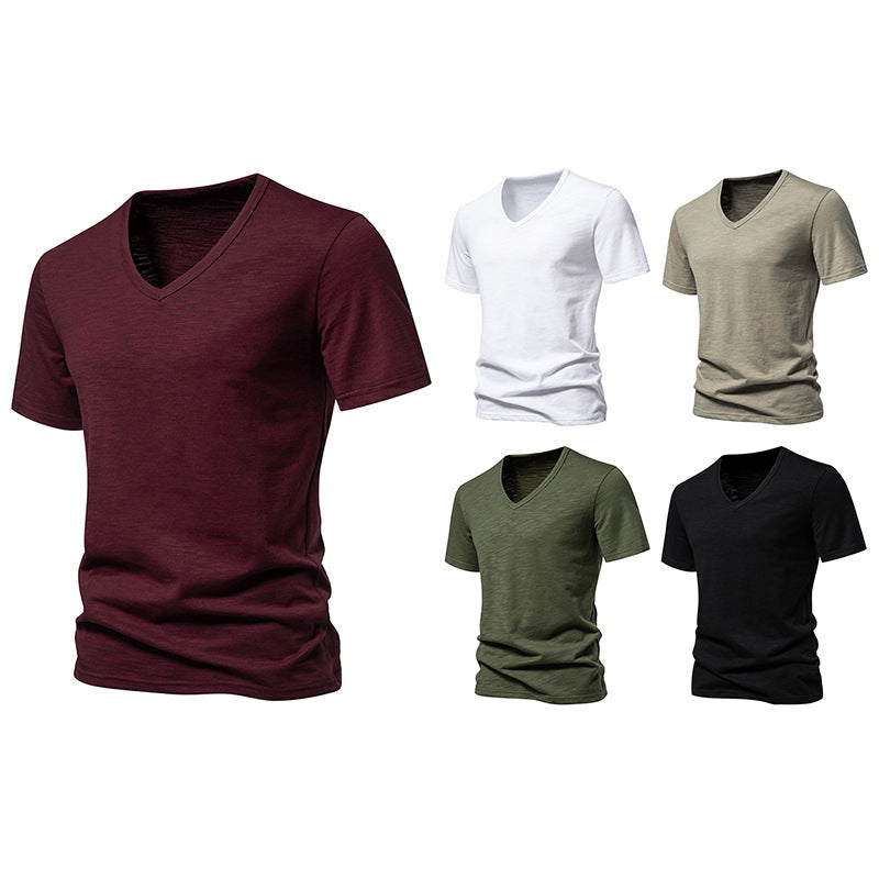 Men's Slub Cotton Elastic Breathable Bottoming Shirt