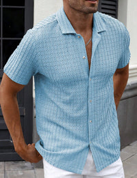Men's Casual Striped Shirt Lapel Short Sleeve Top