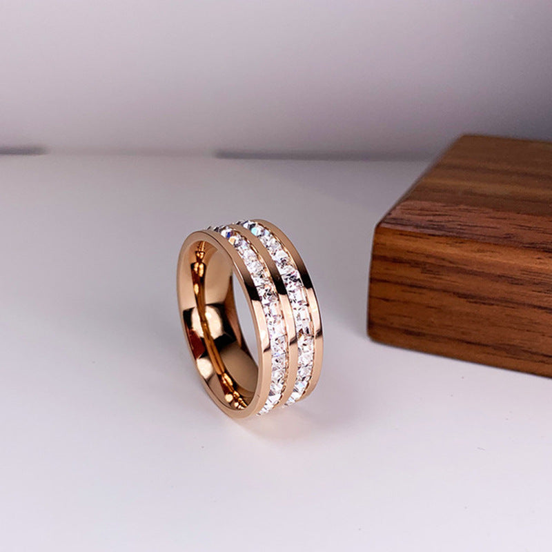 itanium Steel Couple Single And Double Row Diamond Ring